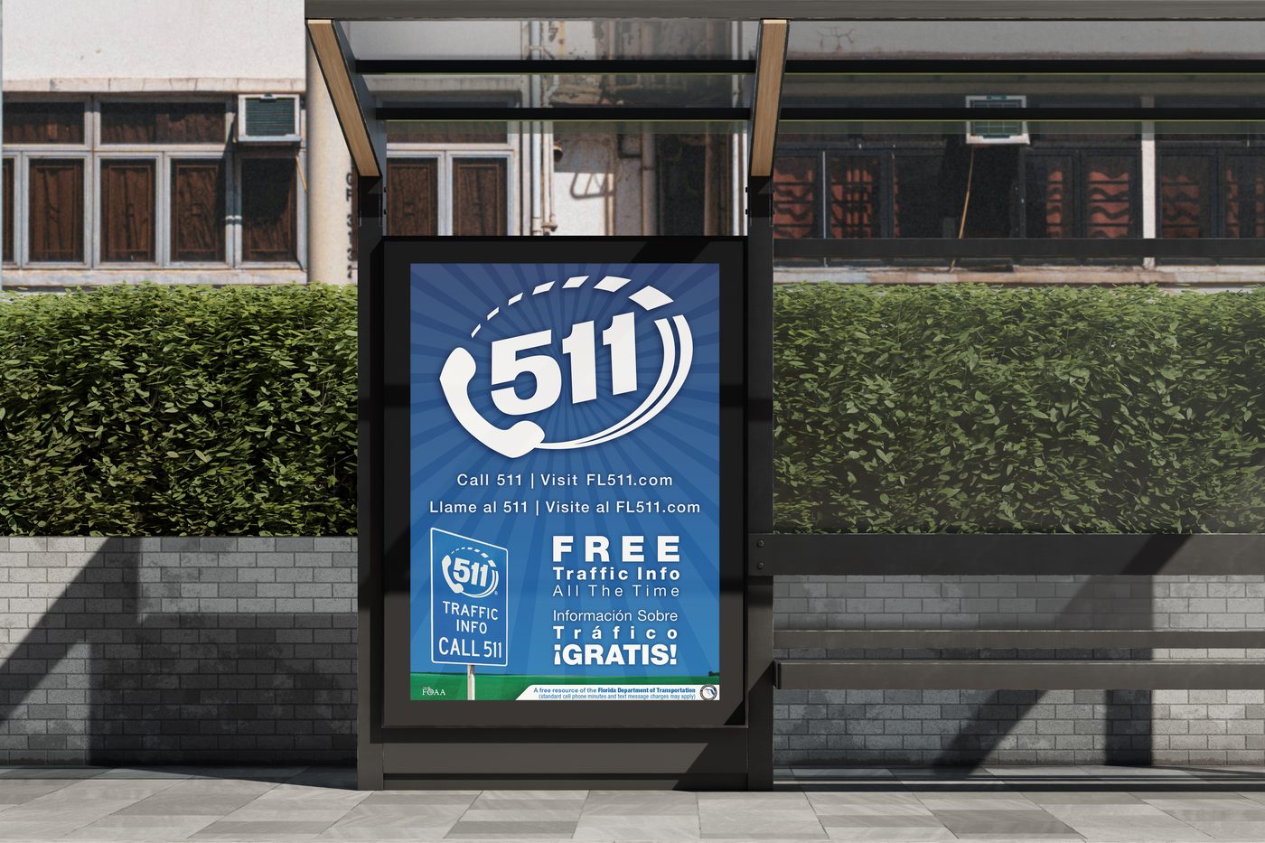 Bilingual Florida 511 backlit bus shelter display