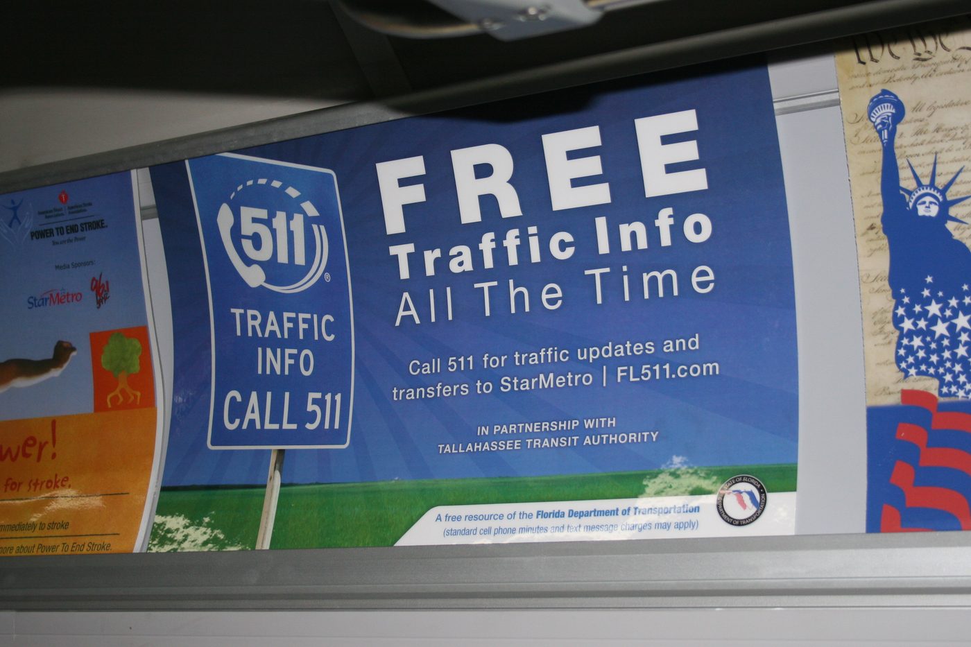 Florida 511 bus placard co-branded for StarMetro in Tallahassee